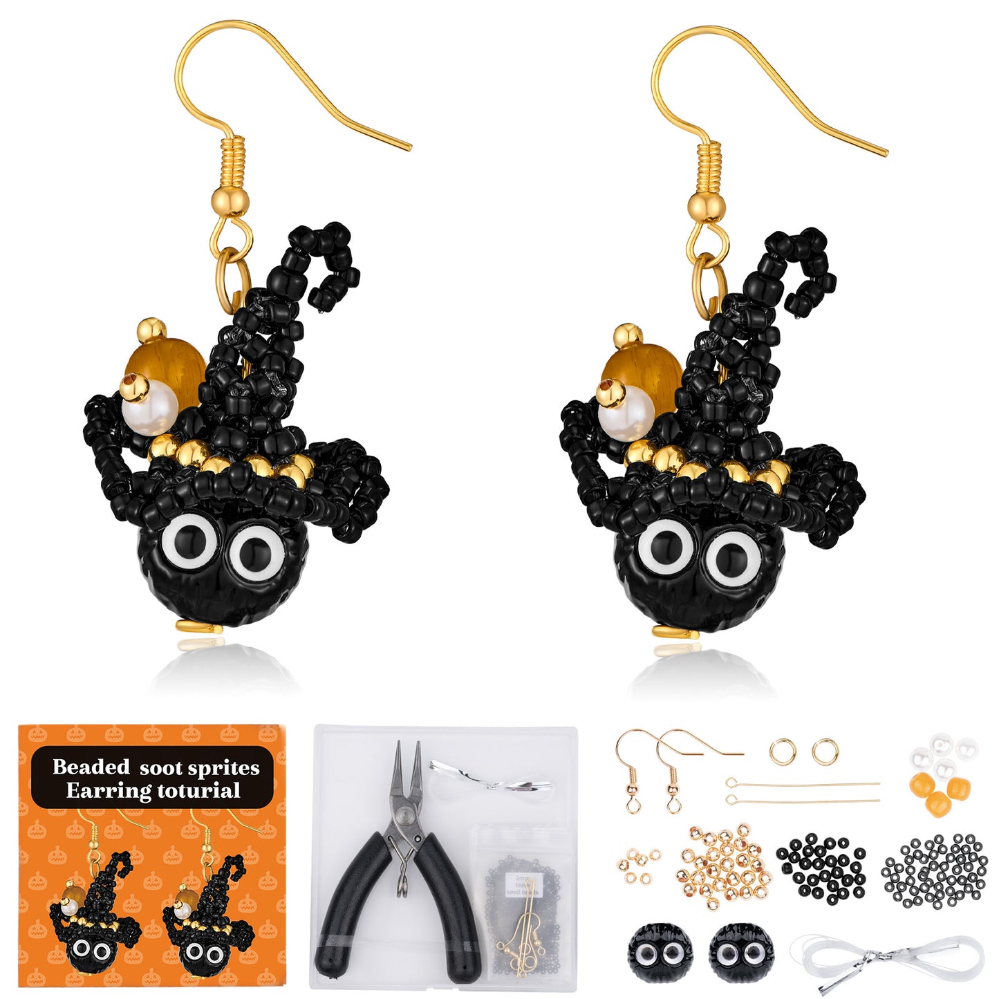 DoDoBeads Wizard Earring Making Kit, Halloween Earrings Making Kit, Jewelry Making Kit with Glass Beads, Crystal Beads, Tube Beads, Gold Spacer Beads, Copper Wire, Earring Hook, Jump Rings, Tools