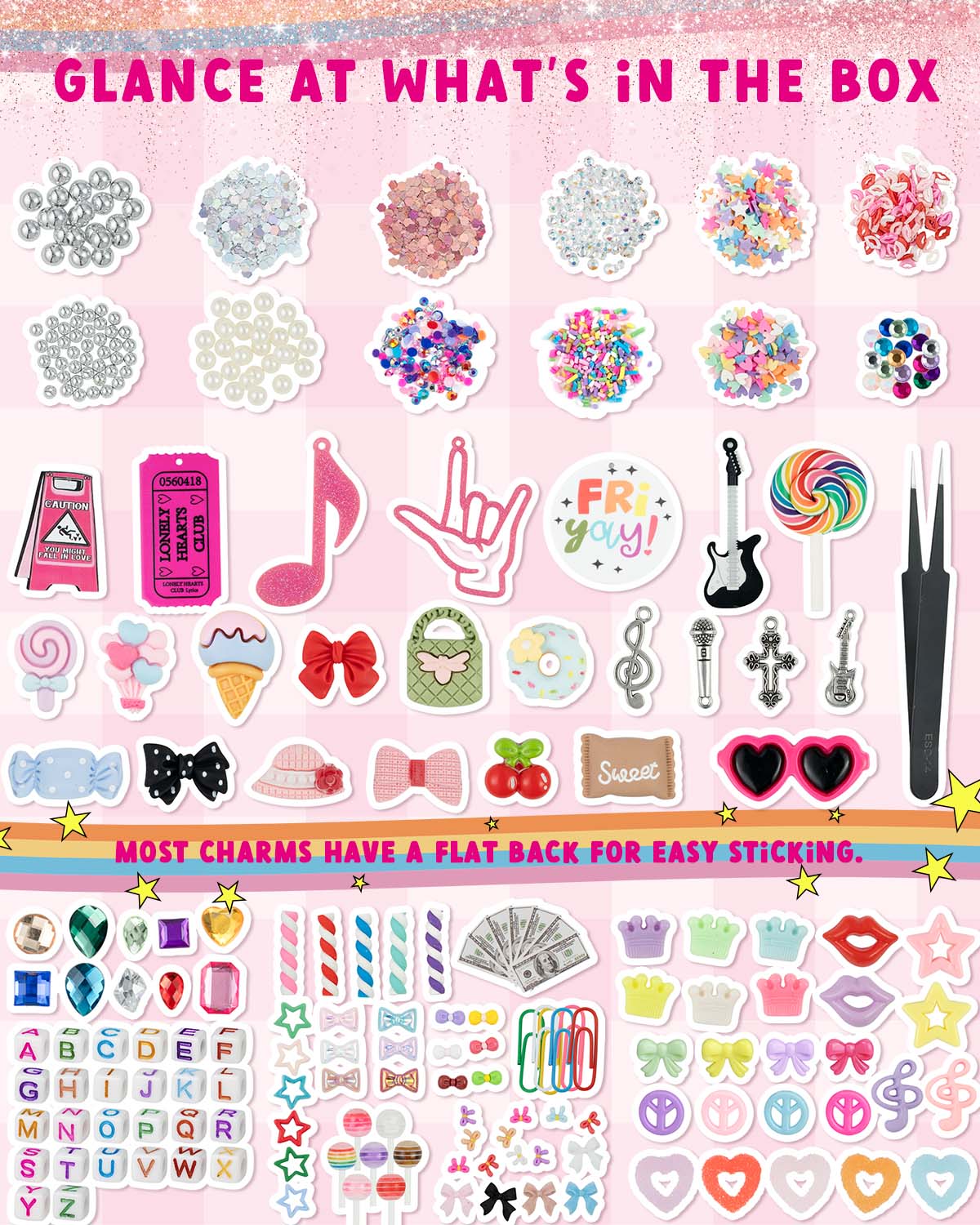 DoDoBeads 2250 Pcs Junk Case Charms Kit, Charms for Junk Cases, Phone Case Charms, Junk Case Kit with Big Charms, Bow Charms, Nail Charms, Letter Beads, Pink Charms,Junk Beads Charms
