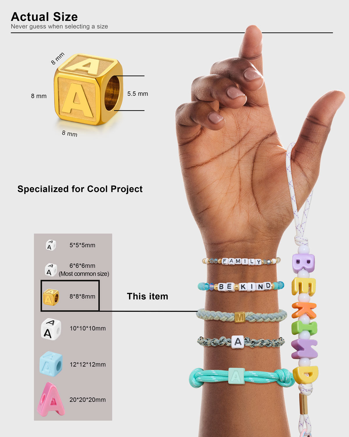26 Pcs Non Tarnish Gold Metal Letter Beads, Stainless Steels Letter Beads, 8×8mm Large Square Letter Beads, Letter Beads for Bracelets/Necklace/Bag Charms/Shoe Lace, Shoe Charms for Sneakers