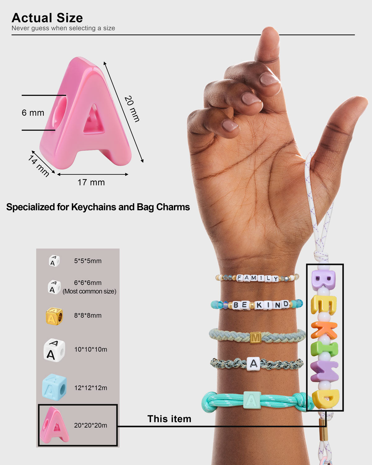 26 Pcs Cute Large Letter Beads, 20mm Jumbo Square Acrylic Letter Beads, Big Letter Beads for Bracelets, Necklaces, Bagcharms, Shoelaces, Keychains, Lanyards, Letter Charms for Craft
