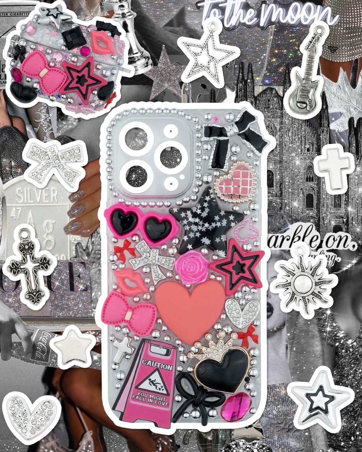 1050 Pcs Junk Phone Case Charms Kit, Charms for Customizing Cases, Kawaii Bow, Letter Beads, Nail Accessories, Flatback Pearls, Rhinestones, Cute Aesthetic Decor for Personalization
