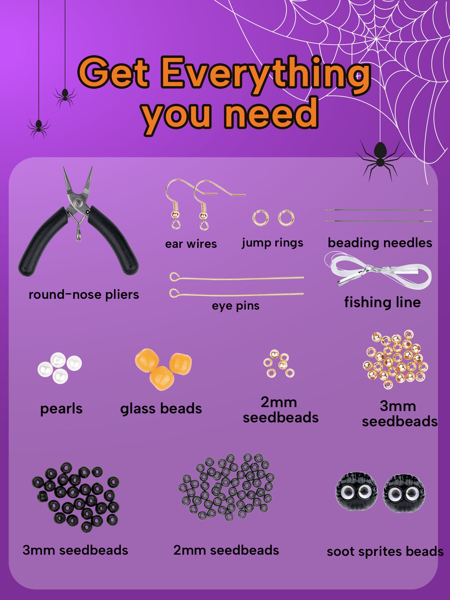 DoDoBeads Wizard Earring Making Kit, Halloween Earrings Making Kit, Jewelry Making Kit with Glass Beads, Crystal Beads, Tube Beads, Gold Spacer Beads, Copper Wire, Earring Hook, Jump Rings, Tools