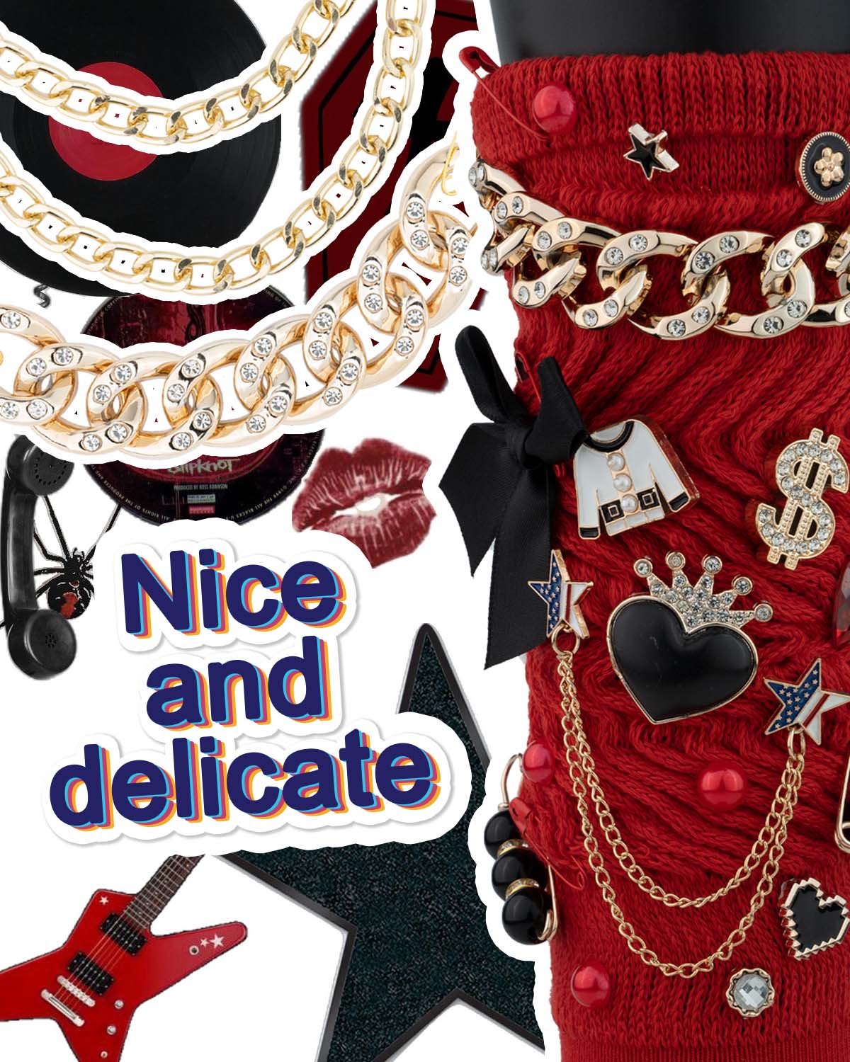 DoDoBeads 85 Pcs Junk Socks Charms Kit, Black and Red Charms for Socks, Brooches and Pins for Women, ShoeCharms with Bows, Sneakers DIY Kit with Pearls Rhinestones Chains