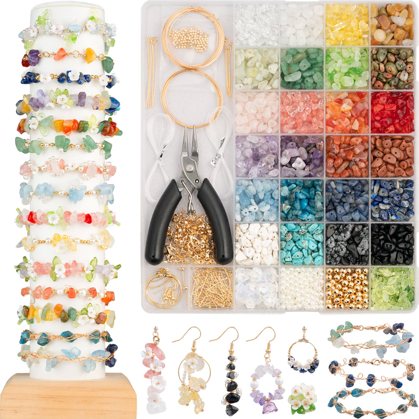 1910 Pcs Jewelry Making Kit - DIY Bracelet & Earring Supplies with Natural Stone Beads for Adults & Beginners