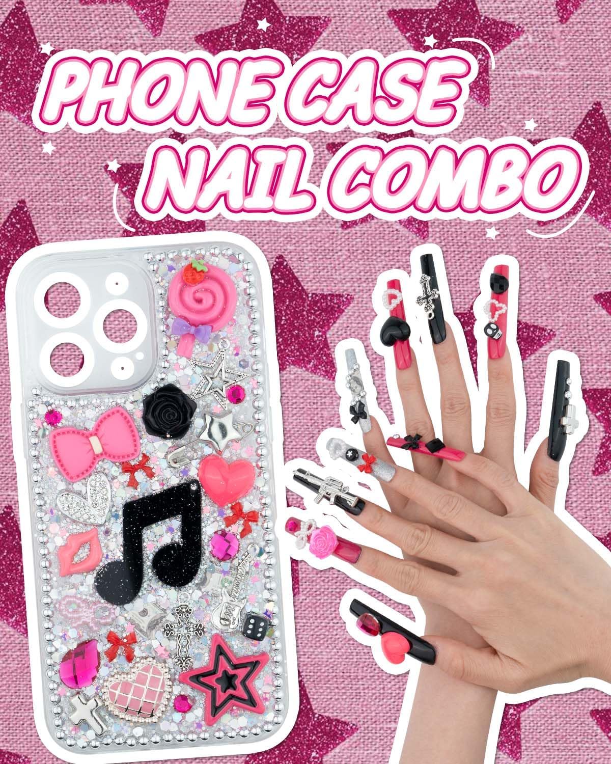 1050 Pcs Junk Phone Case Charms Kit, Charms for Customizing Cases, Kawaii Bow, Letter Beads, Nail Accessories, Flatback Pearls, Rhinestones, Cute Aesthetic Decor for Personalization