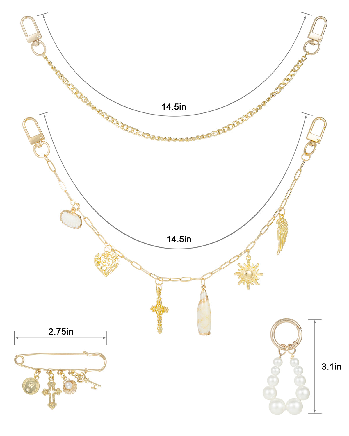 Original 4 in 1 Bag Charms Gold, Purse Charms, Pearl Bag Charms for Handbags, Purse Keychain, Purse Chain Charm, Bag Charm Chain, Bag Charms for Women