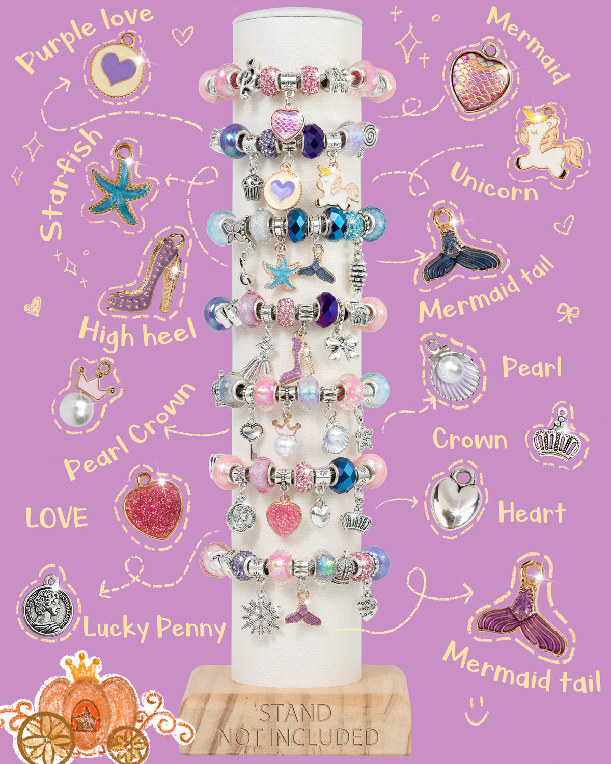 Deinduser Charm Bracelet Making Kit, Jewelry Making Supplies, Charms for Jewelry Making, Craft Kit for Your Princess, Gift for Your Princess