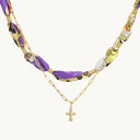 DoDoBeads Layered Scarf Necklace with Gold Paperclip Chain & Chunky Cross Pendant