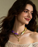 DoDoBeads Layered Scarf Necklace with Gold Paperclip Chain & Chunky Cross Pendant