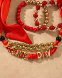 Game Day Scarf Bracelet Set for Women Red&Gold