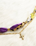 DoDoBeads Layered Scarf Necklace with Gold Paperclip Chain & Chunky Cross Pendant