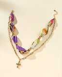 DoDoBeads Layered Scarf Necklace with Gold Paperclip Chain & Chunky Cross Pendant