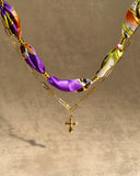 DoDoBeads Layered Scarf Necklace with Gold Paperclip Chain & Chunky Cross Pendant