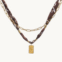 DoDoBeads Layered Scarf Necklace with Gold Paperclip Chain