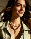 DoDoBeads Layered Scarf Necklace with Gold Paperclip Chain