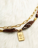 DoDoBeads Layered Scarf Necklace with Gold Paperclip Chain