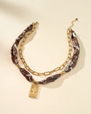 DoDoBeads Layered Scarf Necklace with Gold Paperclip Chain