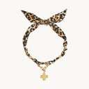 DoDoBeads Leopard Scarf Necklace with Gold Cross Pendant