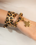 DoDoBeads Leopard Scarf Necklace with Gold Cross Pendant