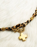 DoDoBeads Leopard Scarf Necklace with Gold Cross Pendant