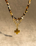 DoDoBeads Leopard Scarf Necklace with Gold Cross Pendant