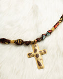 DoDoBeads Scarf Necklace with Gold Cross Pendant