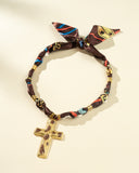 DoDoBeads Scarf Necklace with Gold Cross Pendant
