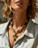 DoDoBeads Leopard Scarf Necklace with Tortoiseshell Cross Pendant