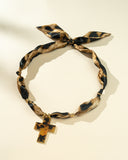 DoDoBeads Leopard Scarf Necklace with Tortoiseshell Cross Pendant