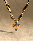 DoDoBeads Leopard Scarf Necklace with Tortoiseshell Cross Pendant