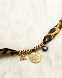 DoDoBeads Leopard Scarf Necklace with Eye Medallion