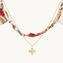 DoDoBeads Layered Scarf Necklace with Gold Paperclip Chain & Cross Pendant