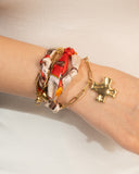 DoDoBeads Layered Scarf Necklace with Gold Paperclip Chain & Cross Pendant