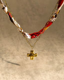 DoDoBeads Layered Scarf Necklace with Gold Paperclip Chain & Cross Pendant