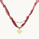 DoDoBeads Layered Scarf Necklace with Gold Paperclip Chain & Cross Pendant
