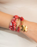 DoDoBeads Layered Scarf Necklace with Gold Paperclip Chain & Cross Pendant