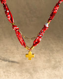 DoDoBeads Layered Scarf Necklace with Gold Paperclip Chain & Cross Pendant