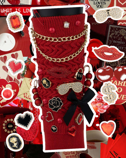 DoDoBeads 85 Pcs Junk Socks Charms Kit, Black and Red Charms for Socks, Brooches and Pins for Women, ShoeCharms with Bows, Sneakers DIY Kit with Pearls Rhinestones Chains