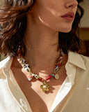 DoDoBeads Scarf Necklace with Gold Flower Pearl Pendant