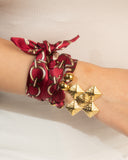 DoDoBeads Burgundy Scarf Necklace with Gold Vintage Cross Pendant