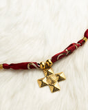 DoDoBeads Burgundy Scarf Necklace with Gold Vintage Cross Pendant