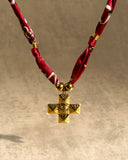 DoDoBeads Burgundy Scarf Necklace with Gold Vintage Cross Pendant