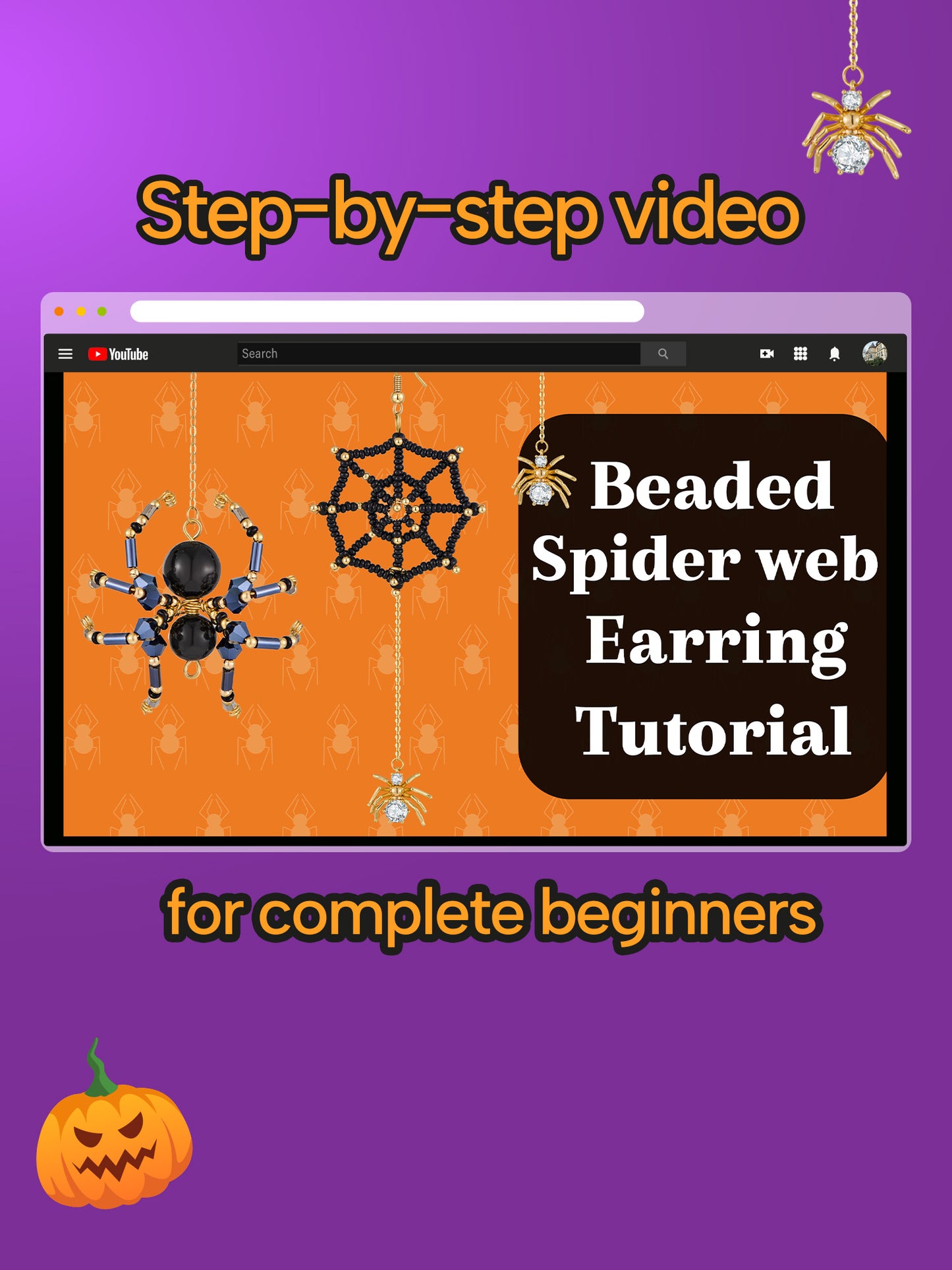 DoDoBeads Earring Making Kit, Halloween Earrings Making Kit, Jewelry Making Kit with Spider Cubic Zirconia Pendant, Glass Beads, Gold Spacer Beads, Earring Hooks, Jump Rings, Tools