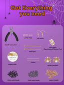 DoDoBeads Earring Making Kit, Halloween Earrings Making Kit, Jewelry Making Kit with Spider Cubic Zirconia Pendant, Glass Beads, Gold Spacer Beads, Earring Hooks, Jump Rings, Tools