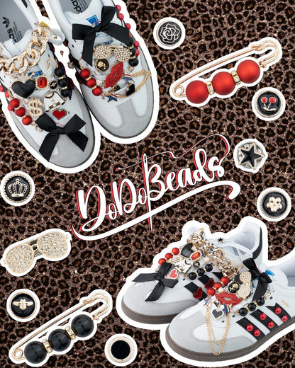 DoDoBeads 85 Pcs Junk Socks Charms Kit, Black and Red Charms for Socks, Brooches and Pins for Women, ShoeCharms with Bows, Sneakers DIY Kit with Pearls Rhinestones Chains