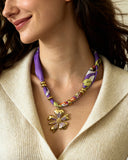DoDoBeads Purple Scarf Necklace with Gold Flower Pendant