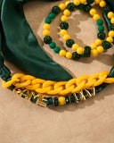 Game Day Scarf Bracelet Set for Women Green&Yellow