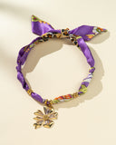 DoDoBeads Purple Scarf Necklace with Gold Flower Pendant