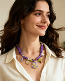 DoDoBeads Purple Scarf Necklace with Floral Enamel Pendant