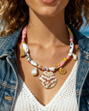 DoDoBeads Scarf Charm Necklace – Shell Romance – Pink Nautical Scarf Necklace
